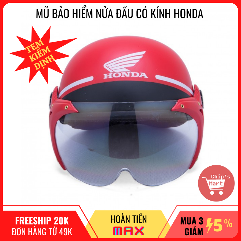 Mũ Bảo Hiểm Honda Nửa Đầu Có Kính Chắn – Hàng có tem tiêu chuẩn chất lượng - Mũ nón bảo hiểm dành cho người đi mô tô, xe máy
