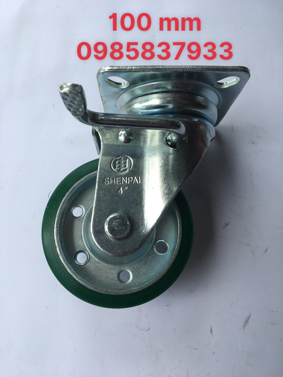 Bánh xe PU 100mm xoay khóa tiêu chuẩn Nhật chịu dàu mỡ tải trọng cao