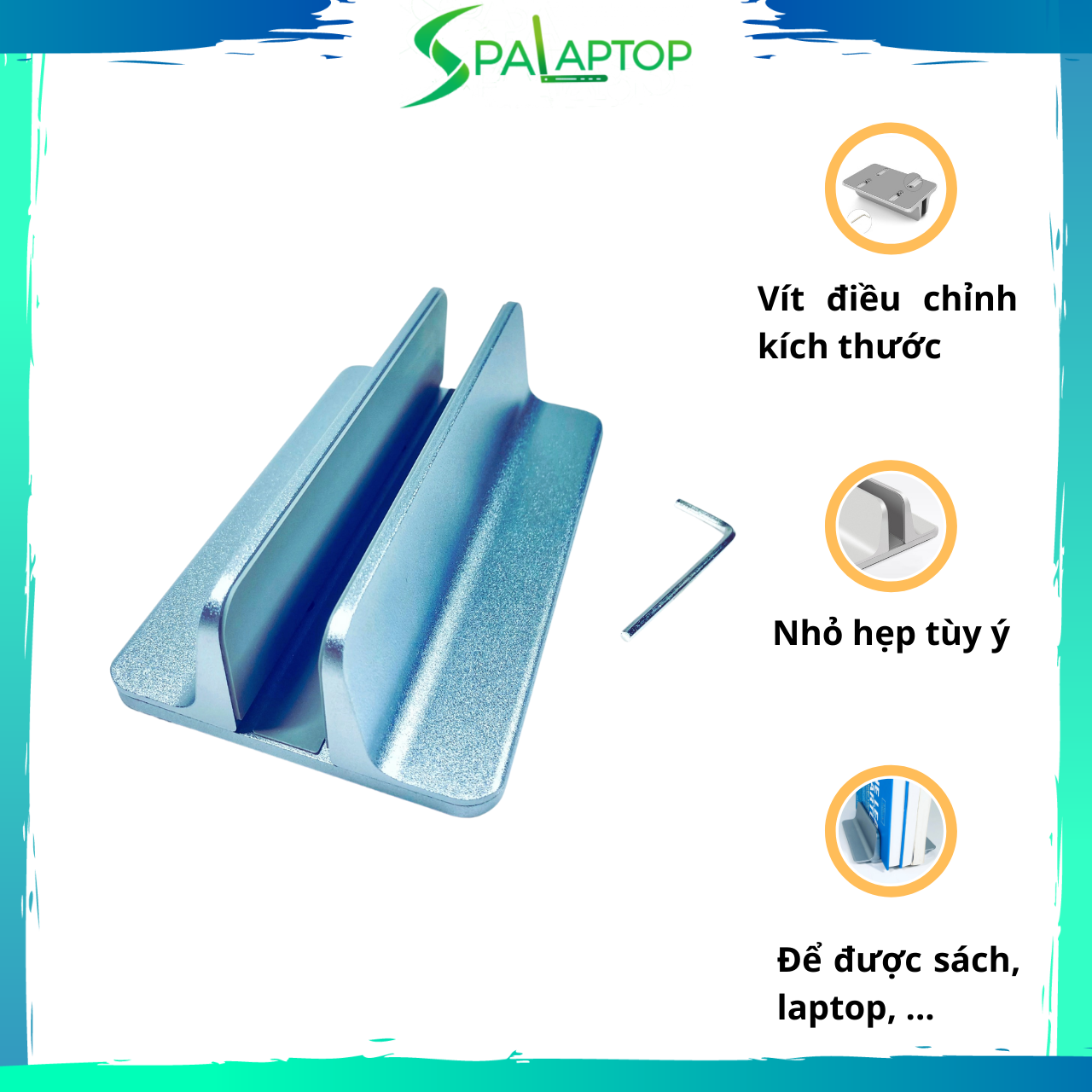 Đế dựng Laptop, Mac kẹp đứng chất liệu nhôm nguyên khối tùy chỉnh kích thước - Spa Laptop
