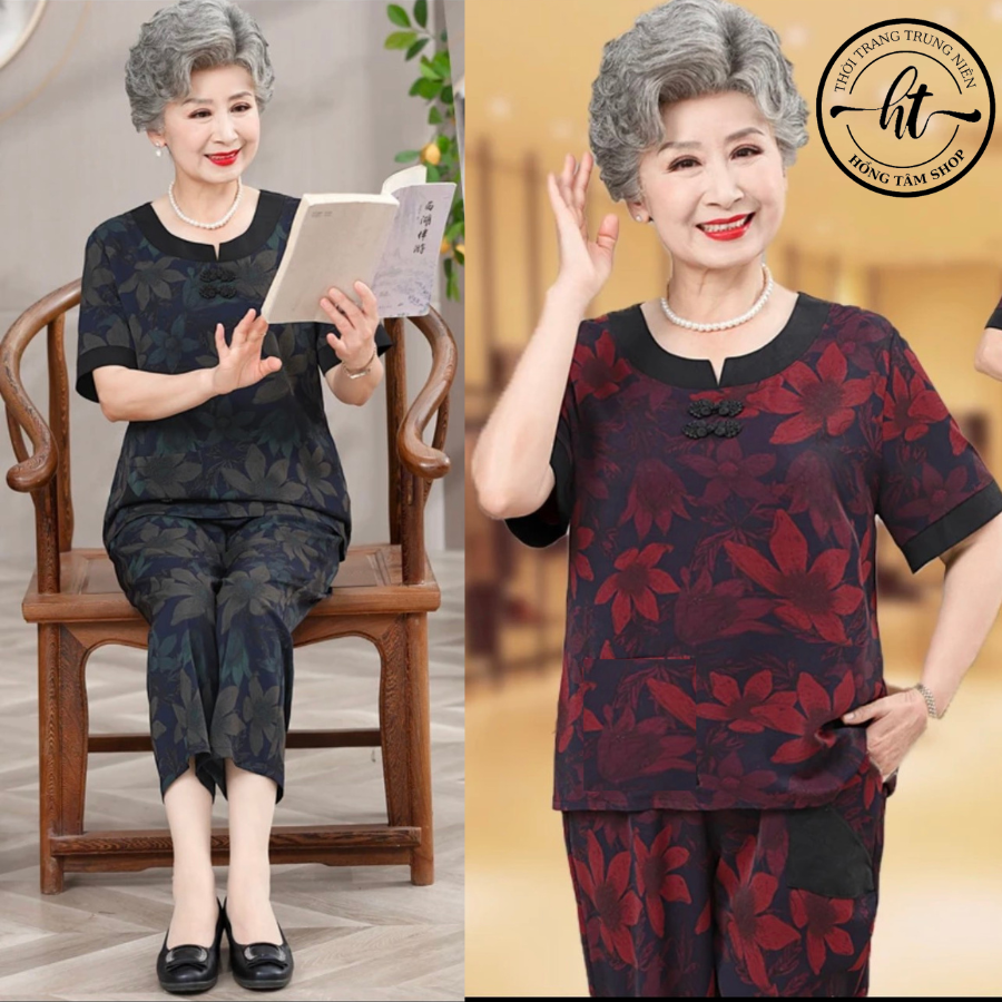 Đồ bộ trung niên cho mẹ mặc nhà, chất vải lụa pháp đồ bộ nữ trung niên cao cấp. KN03