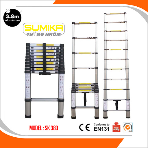 Thang nhôm rút SUMIKA SK380 - Màu đen cao 3,8m, rút gọn 0.81m, tải trọng 300kg