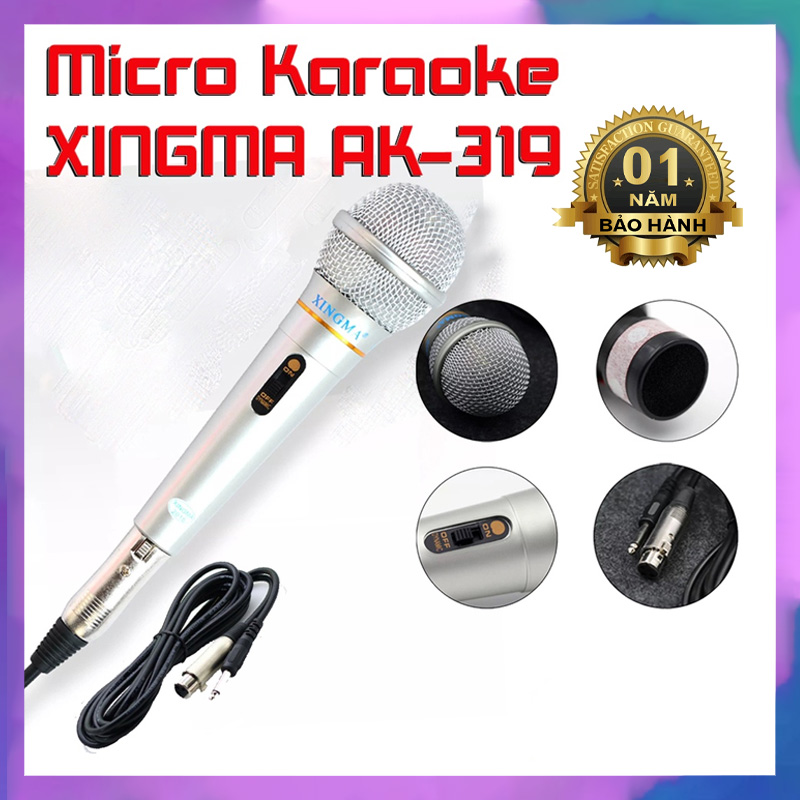 Mic hát Karaoke XINGMA AK-319 hát gia đình, Micro Có Dây dài 3m, jack cắm 6.5mm, Micro Hát Karaoke Phòng Thu Chống Hú Cao Cấp - Mic xingma chống hú chông ồn, micro giá rẻ, mic hát siêu hay