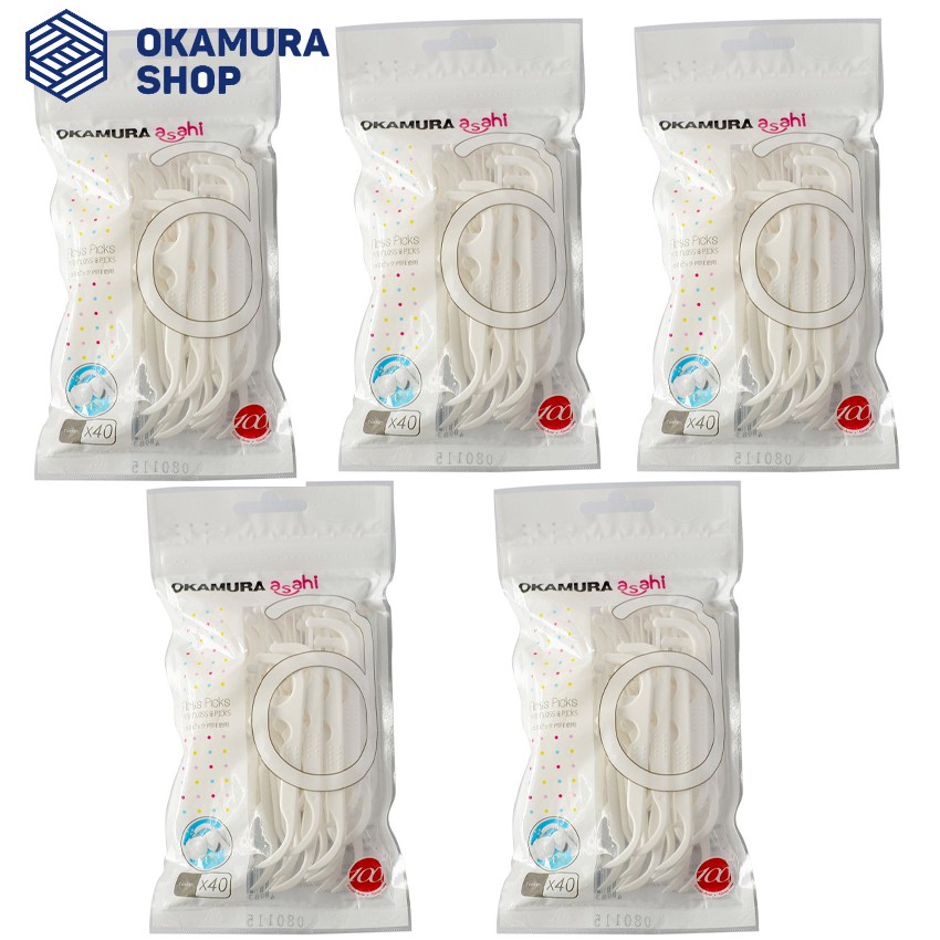 Combo 5 Bịch tăm chỉ nha khoa cao cấp Nhật Bản Okamura - Bịch 40 cây