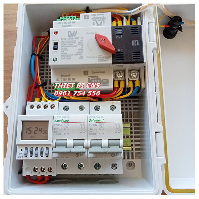 Tủ điện ats 100a 220v - cầu dao đảo 2 nguồn điện chu kỳ tháng