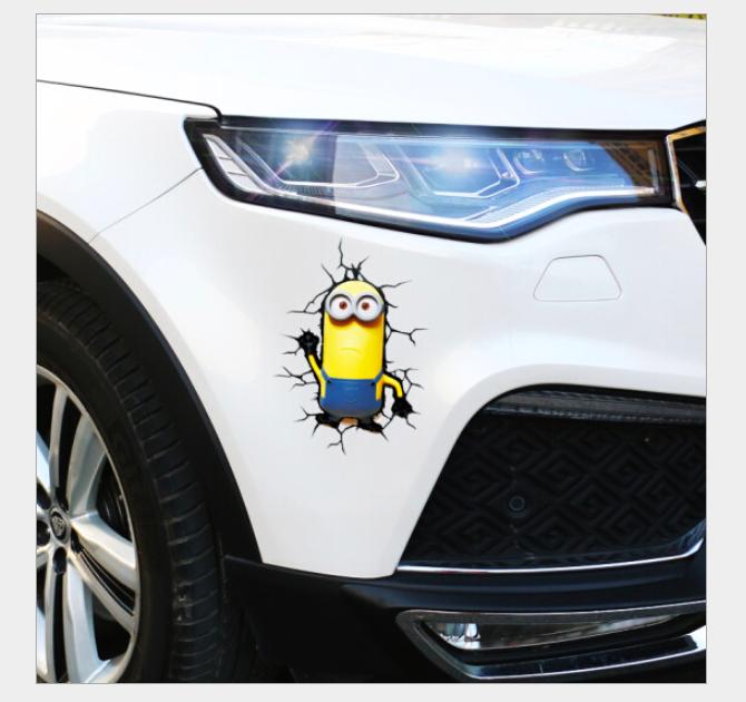 Tem dán trang trí ô tô nắp capô, thân xe ô tô minion 3d ngộ nghĩnh dễ thương