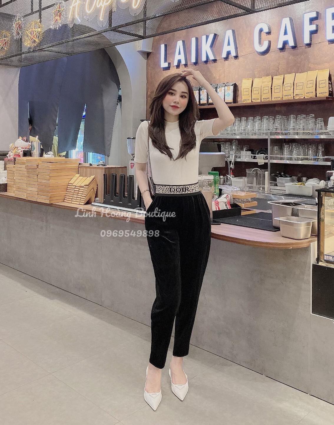 Quần baggy nhung tăm cạp chữ thu đông