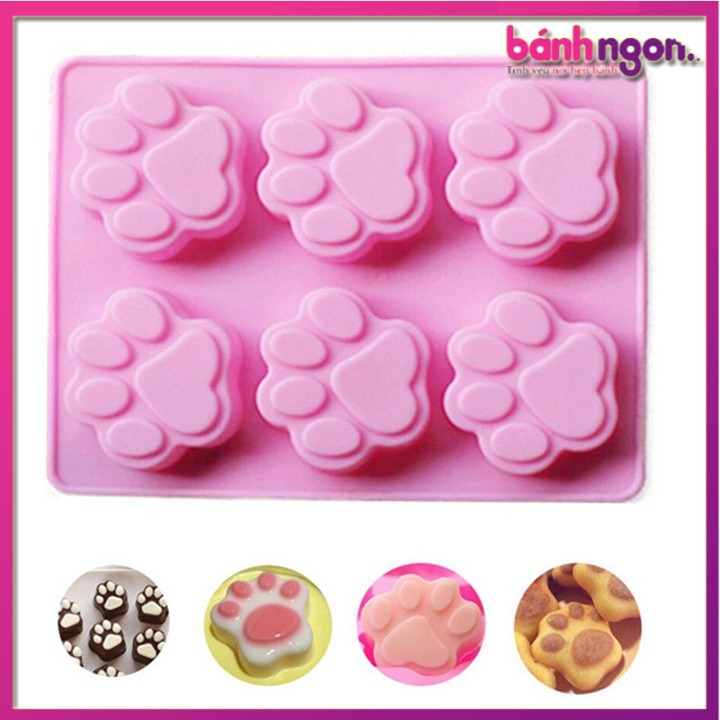 Khuôn silicon chân mèo 6 ô làm bánh bông lan mini, rau câu, socola, xà bông
