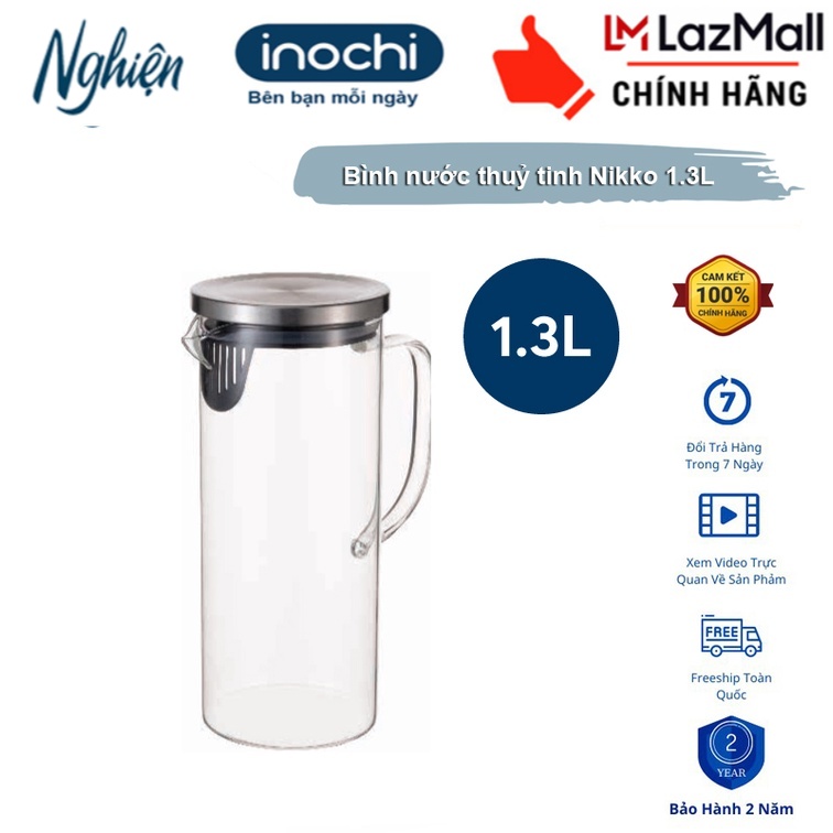Bình nước thuỷ tinh Nikko 1.3L - Hàng chính hãng INOCHI – Tiêu chuẩn nhật bản