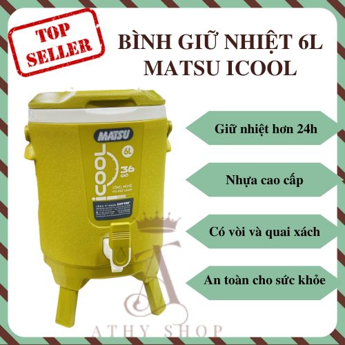 BÌNH ĐÁ GIỮ NHIỆT 6L MATSU ICOOL CÓ ĐẾ, bình nhựa chứa nước 6 lit, xô đựng đá, để trà đá bia, bình nước thể thao, loại tốt cao cấp giá rẻ tiện lợi đa năng, bình nước du lịch lớn cắm trại picnic dã ngoại