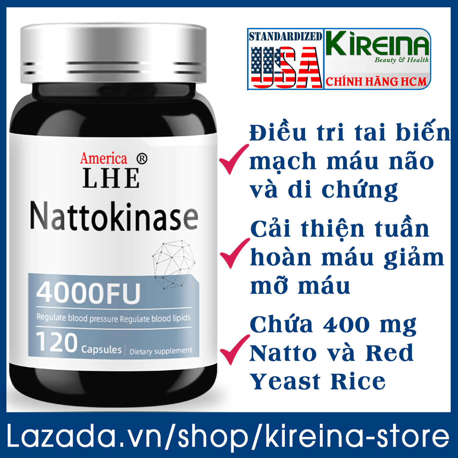 Viên uống Nattokinase phòng ngừa Đột qụy và Tai biến 400 mg 120 viên