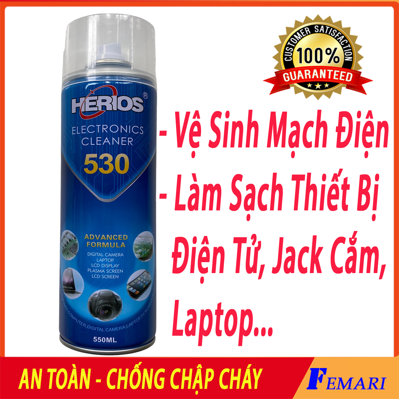 [ AN TOÀN ] Chai xịt vệ sinh bo mạch điện tử - Vệ sinh jack cắm,chân tiếp xúc điện HERIOS xuất khẩu Châu Âu - FEMARI