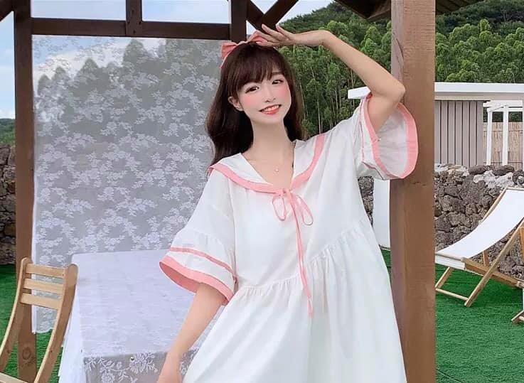 Đầm thuỷ thủ tay loa- có hình thật kt fashion, kiểu đầm maxi, đầm babydoll, chất liệu linen
