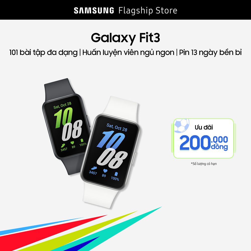 [SIÊU SALE GIỮA NĂM 20H 5-8.6] Đồng hồ Samsung Galaxy Fit3, Màn hình AMOLED 1,6", Pin 13 ngày, Luyện ngủ ngon, Cảnh báo té ngã
