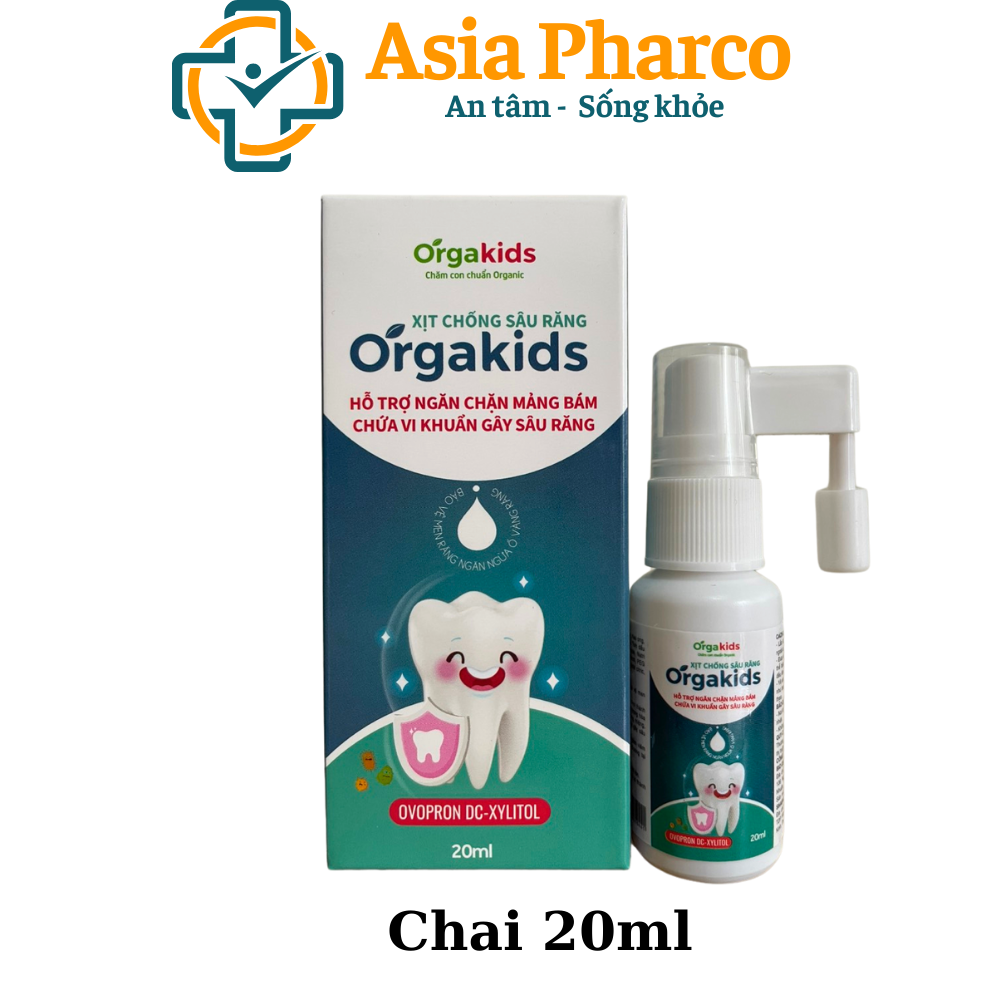 Xịt chống sâu răng cao cấp cho bé Orgakids chính hãng cho bé từ 1 tuổi, an toàn nuốt được - lọ 20ml