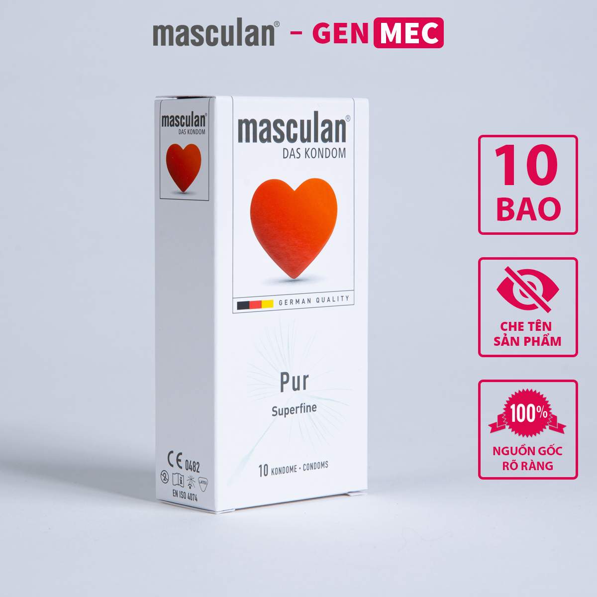 Bao Cao Su Siêu Mỏng - Nhiều Gel Bôi Trơn - Siêu Thăng Hoa - BCS Masculan Trắng Hộp 10 bao - Genmec