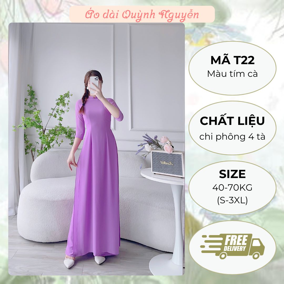 Áo dài tím, áo dài trơn lụa chi phông 4 tà mã t22