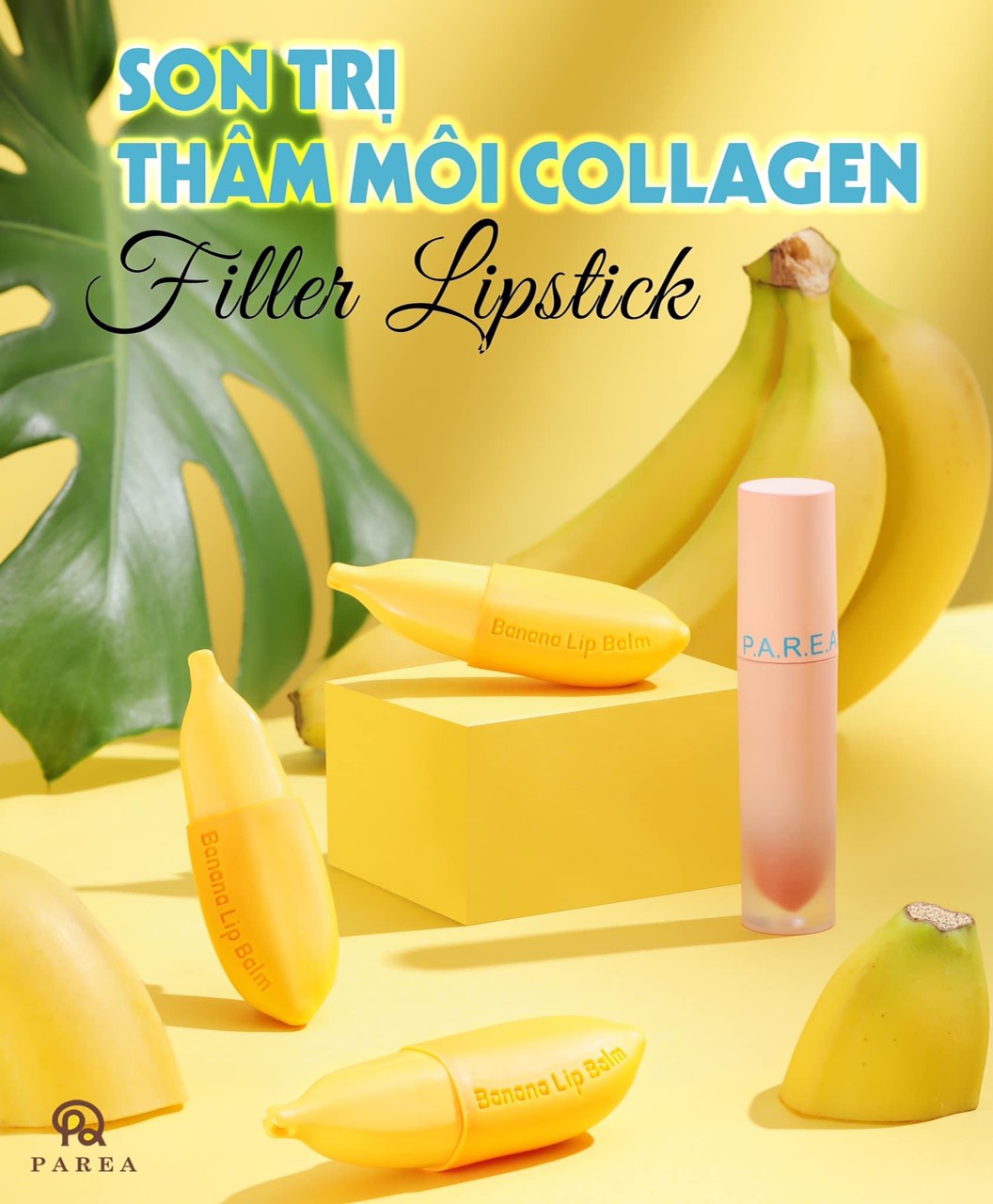 [HCM]Son Filler Collagen Chuối Khử Thâm Parea cùng son màu Chu Lipstick giúp môi căng mọng hồng hào