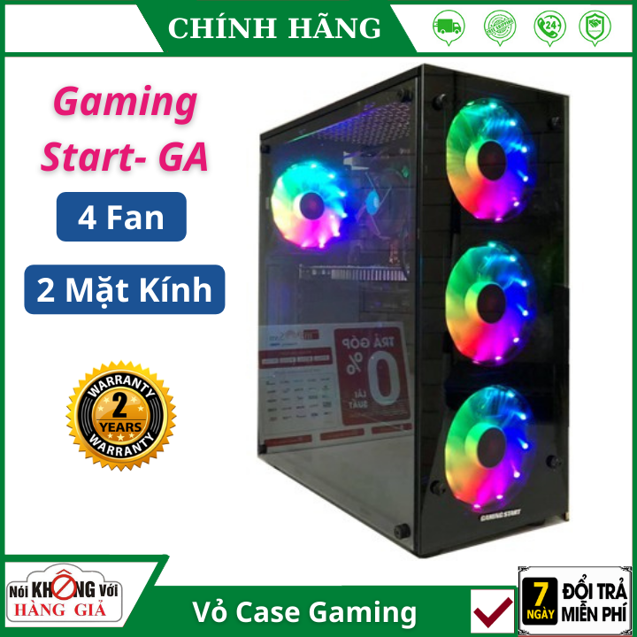 Vỏ case máy tính PC để bàn Start- GA 4 fan - 2 mặt kính cường lực đẹp , Vỏ cây pc , vỏ pc gaming có led , vỏ case gaming