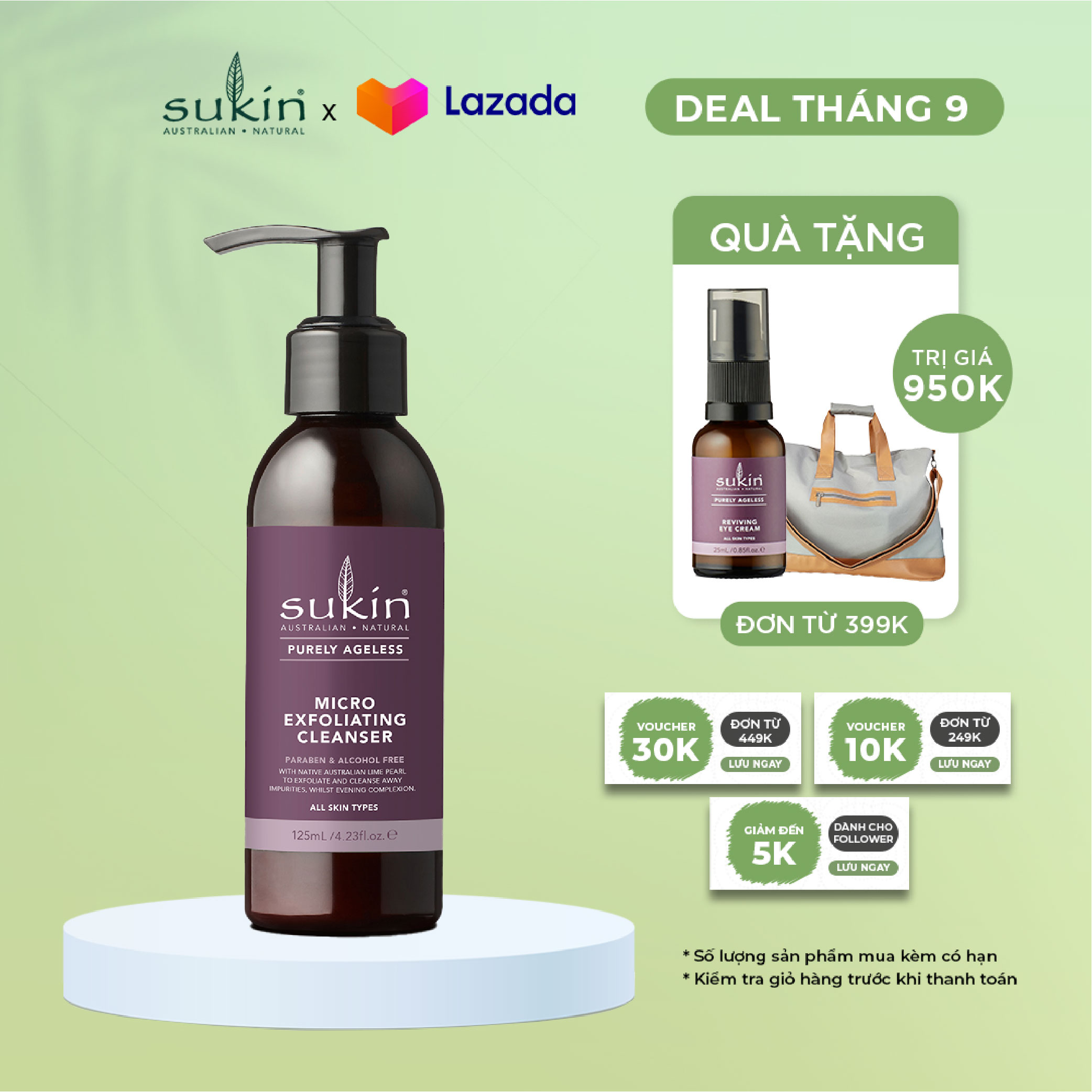 Sữa Rửa Mặt Làm Sạch Tế Bào Chết Săn Chắc Da Sukin Purely Ageless Micro Exfoliating Cleanser 125ml (HSD:28/01/2024)