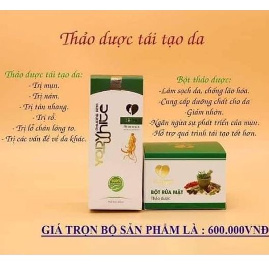 Combo Serum thảo dược Tái tạo da + Bột rửa mặt thảo dược Yody White Phương Anh sạch mụn nám tàn nhang