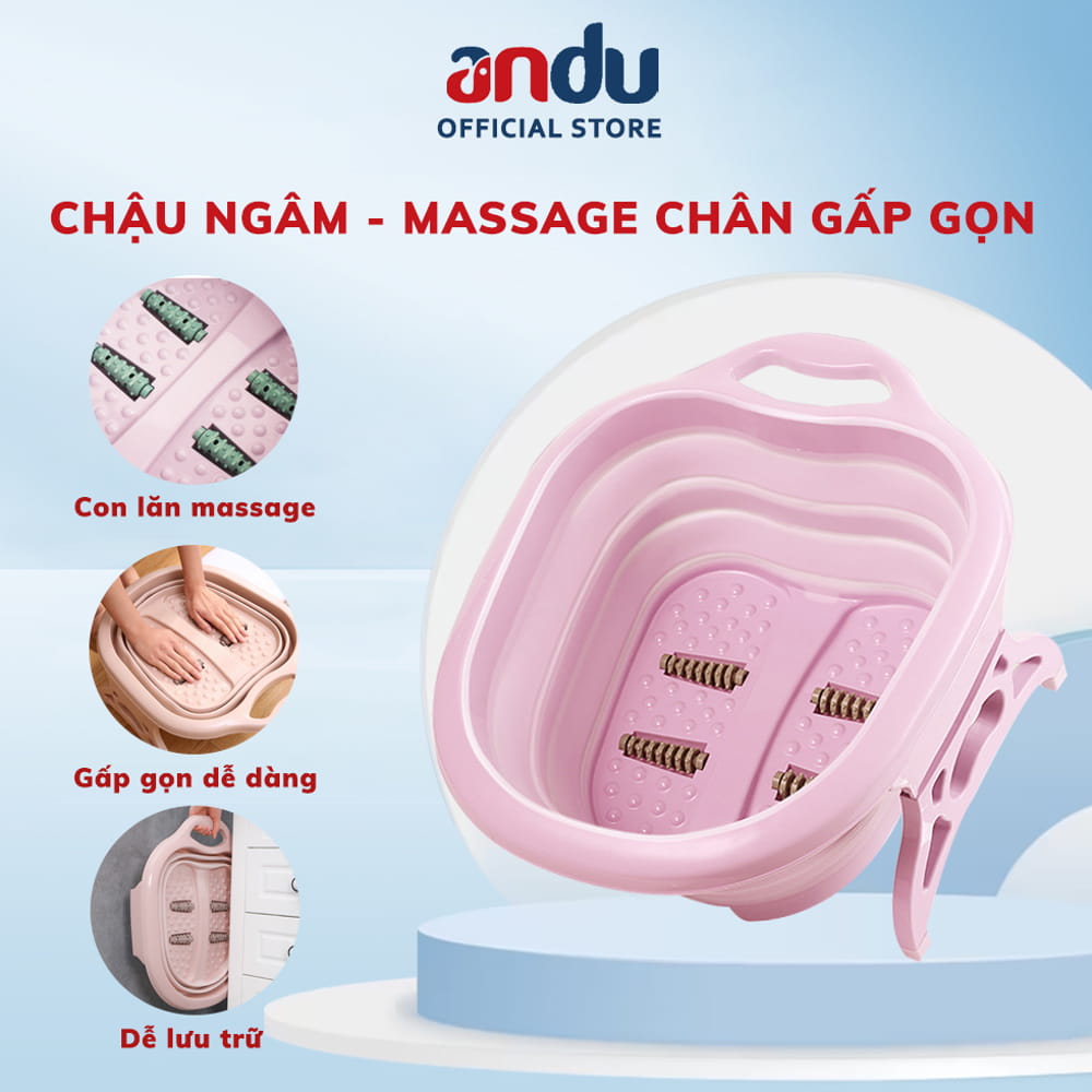 Chậu Ngâm Chân Gấp Gọn Có Con Lăn Massage Lòng Bàn Chân Chậu Nhựa Ngâm Massage Chân