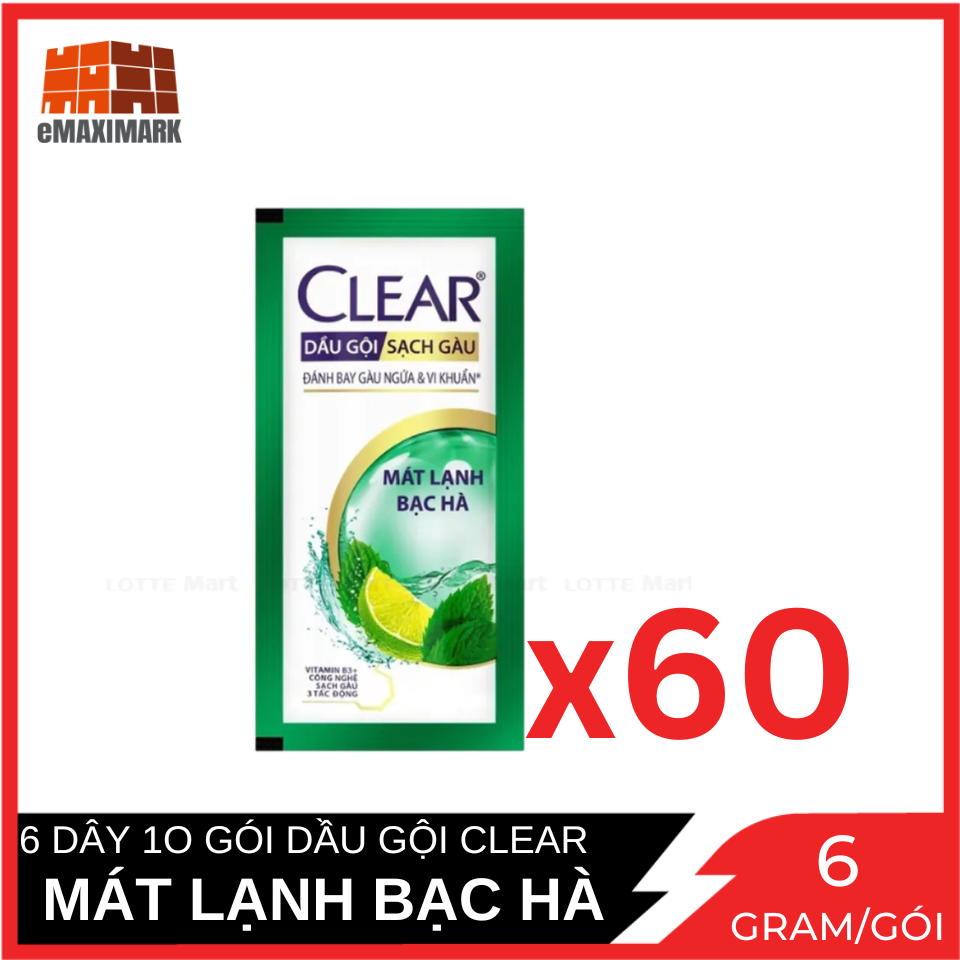 Combo 6 dây dầu gội clear bạc hà dây 10 gói x6