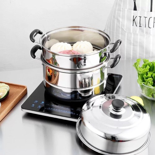 Nồi hấp inox 2, tầng 3 tầng 28cm - nồi hấp cao cấp - nồi hấp inox 3 tầng