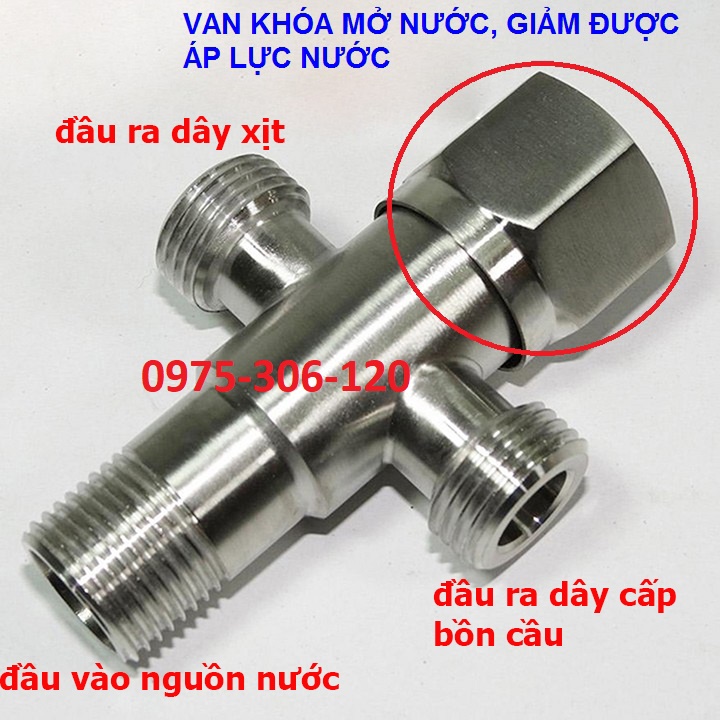 CỰC SALE Van Chia Nước INOX 304 NỐI DÂY XỊT VỚI DÂY CẤP BỒN CẦU van CÓ KHÓA ĐƯỢC NƯỚC KHI SỬA CHỮA và giảm được áp lực nước T CẦU 3 NGÃ CÓ KHÓA