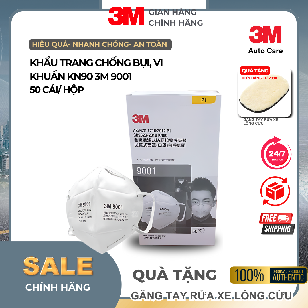 (set 10 cái) Khẩu Trang 3M™ 9001 Lọc Bụi Mịn PM2.5 & Khí Thải Đạt Chuẩn N90 3M - Hàng Chính Hãng
