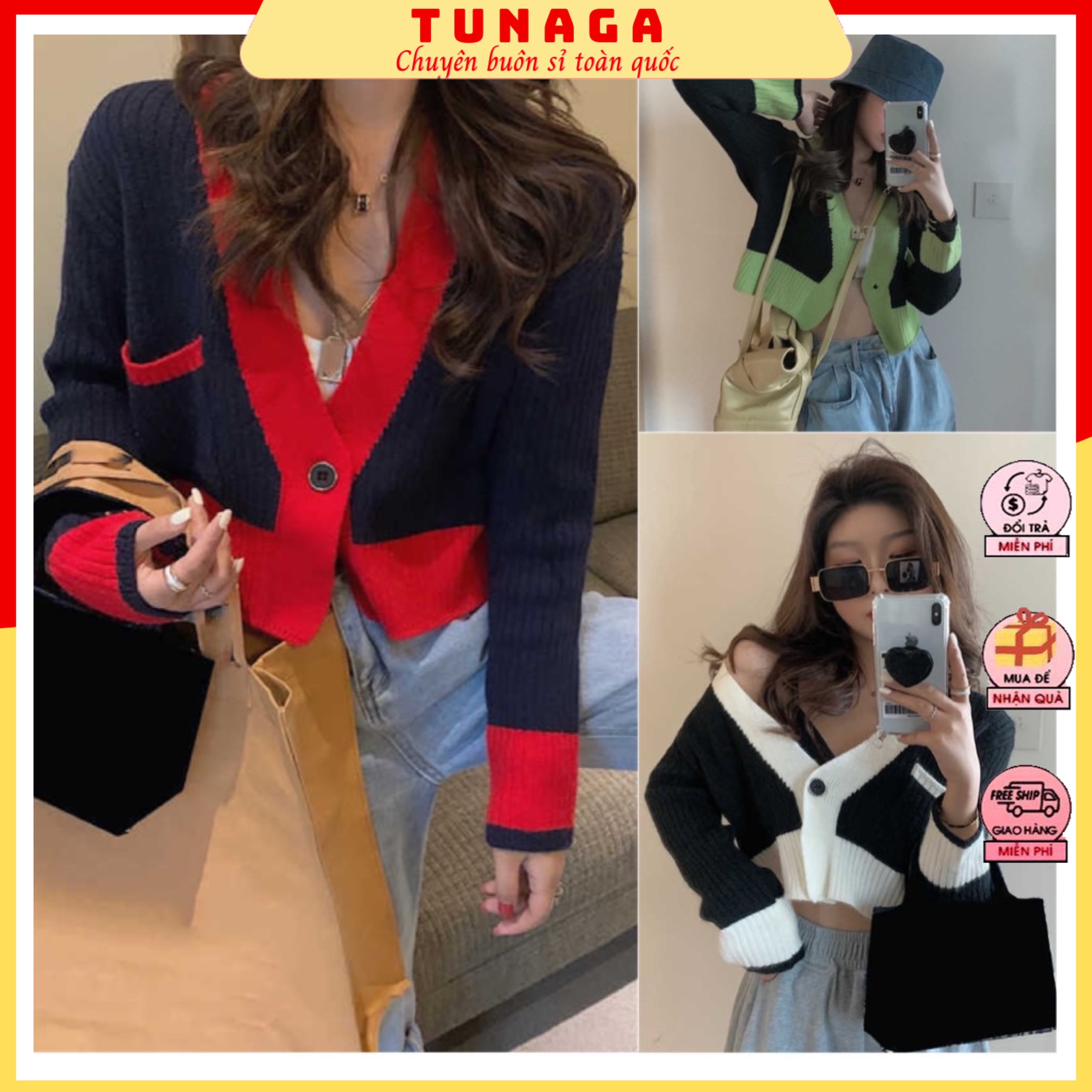 [ÁO CHOÀNG] Cardigan Len Mỏng Phối Màu-Áo Len Croptop Tay Dài Mix Quần, Chân Váy Siêu Trendy