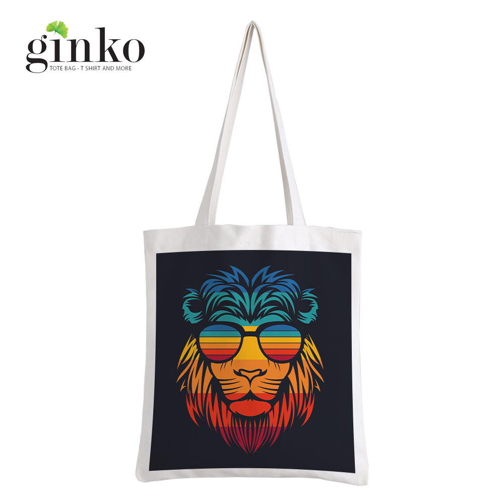 Túi Vải Tote GINKO Kiểu Basic Dây Kéo In Hình Rainbow Lion G197