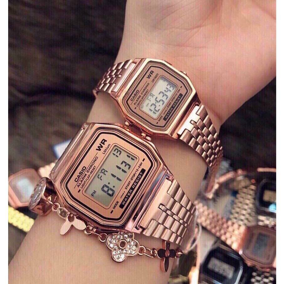   HOT  Đồng hồ đeo tay đôi đồng hồ điện tử nam nữ Casio dây thép không rỉ WR A159 