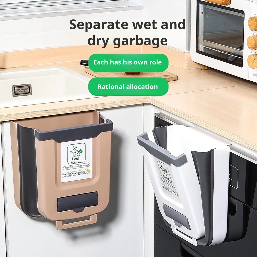 Angus Wall-mounted folding trash can, household sorting trash basket, vehicle-mounted hanging storage tube
