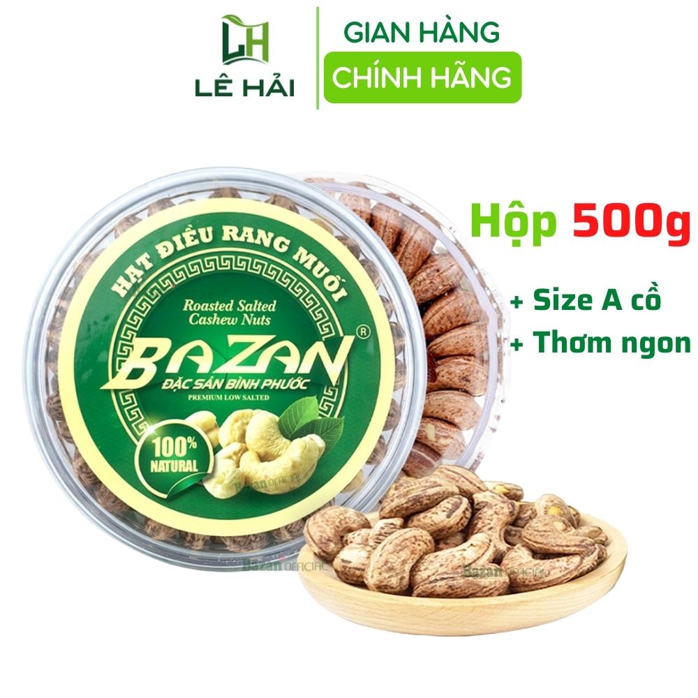 Hạt điều rang muối 500g bazan bình phước size a+ hộp tròn 500g xếp hoa - lê hải