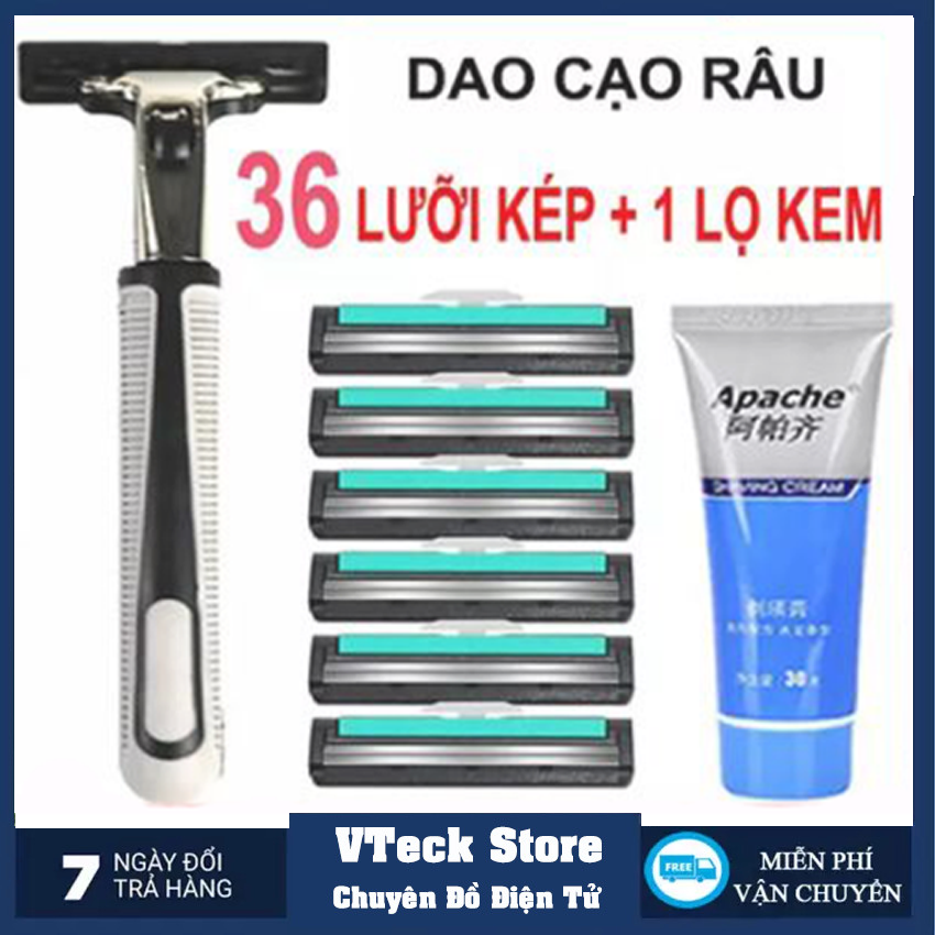 Combo Dao Cạo Râu Và Lưỡi Kép Giá Rẻ Cho Nam Giới ( 36 Lưỡi Dao Kép + 1 Bàn Cạo) Tặng 1 tuýt kem tạo bọt