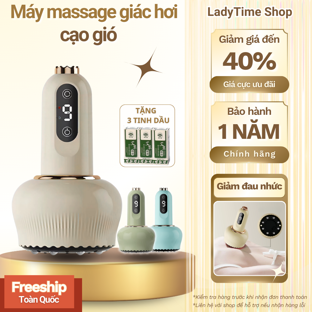 Máy Massage Giác Hơi Cạo Gió Cầm Tay G05-A Có Đèn Hồng Ngoại Với 8 Đầu Bi Làm Giãn Mạch,Lưu Thông Máu,An Toàn,Bảo Vệ Da,Không Dùng Lửa,Không Gây Kích Ứng,Tặng Kèm 3 Chai Tinh Dầu