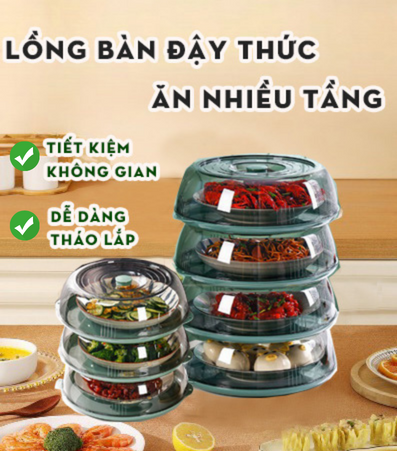 Lồng bàn đậy thức ăn thông minh, Lồng bàn nhiều tầng giữ ấm thức ăn tránh côn trùng, bụi bặm - Hộp đựng thức ăn 5 tầng