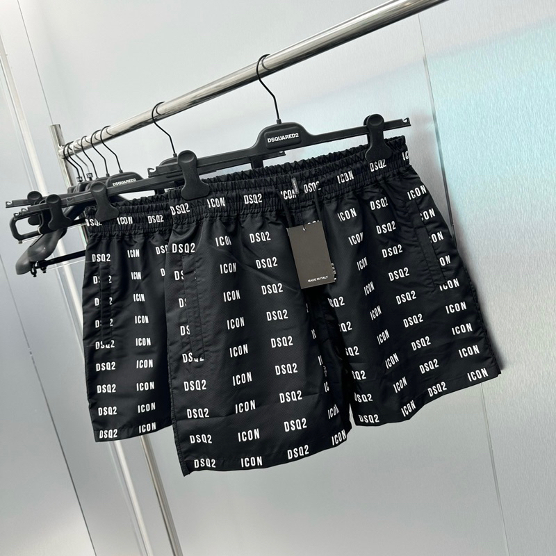 Quần short gió nam đen hoạ tiết chữ DSQ2 ICON trắng quanh quần cạp chun dây thắt lót lưới rẻ đẹp QS72P