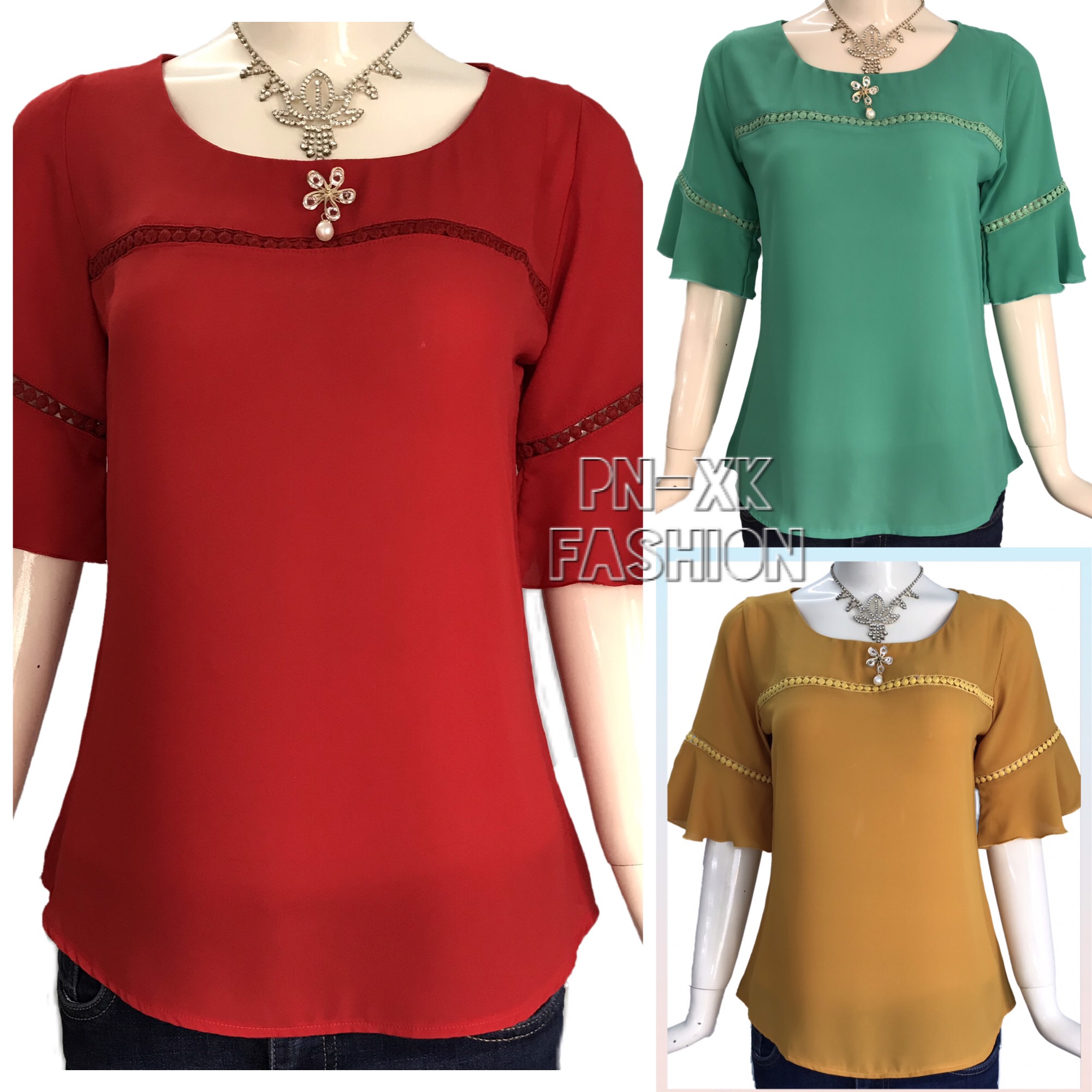 ÁO KIỂU TAY XOÈ PHỐI REN ĐÍNH PHỤ KIỆN TUYỆT ĐẸP CHO BẠN NỮ TỪ 50 ĐẾN 60KG