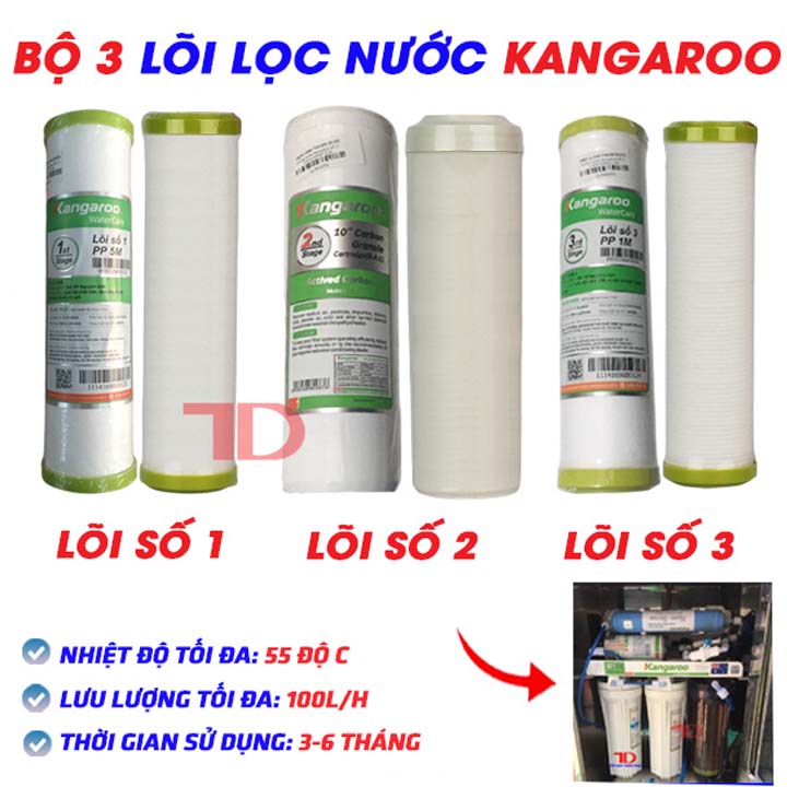 Bộ 3 lõi lọc nước Kangaroo 1,2,3 dùng cho máy lọc nước RO - Điện Lạnh Thuận Dung