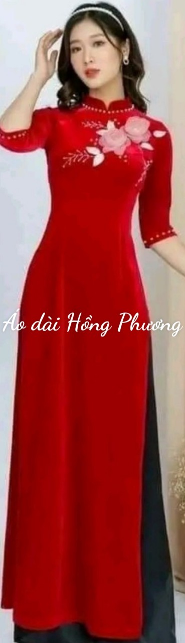 Áo dài nhung kết hoa trẻ trung - Áo dài Hồng Phương