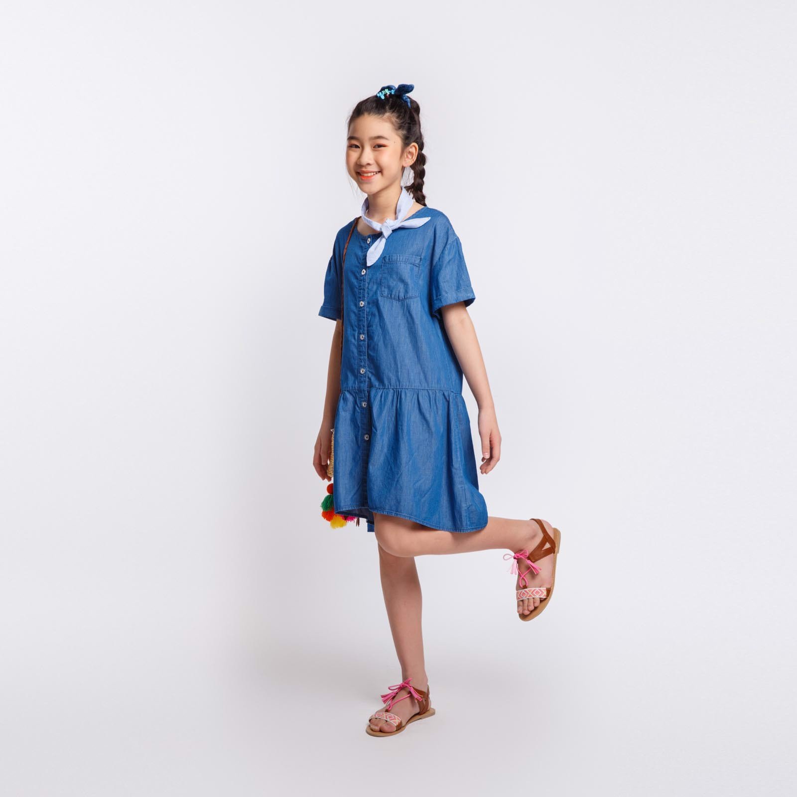 Áo đầm bé gái Denim w. Ruffle
