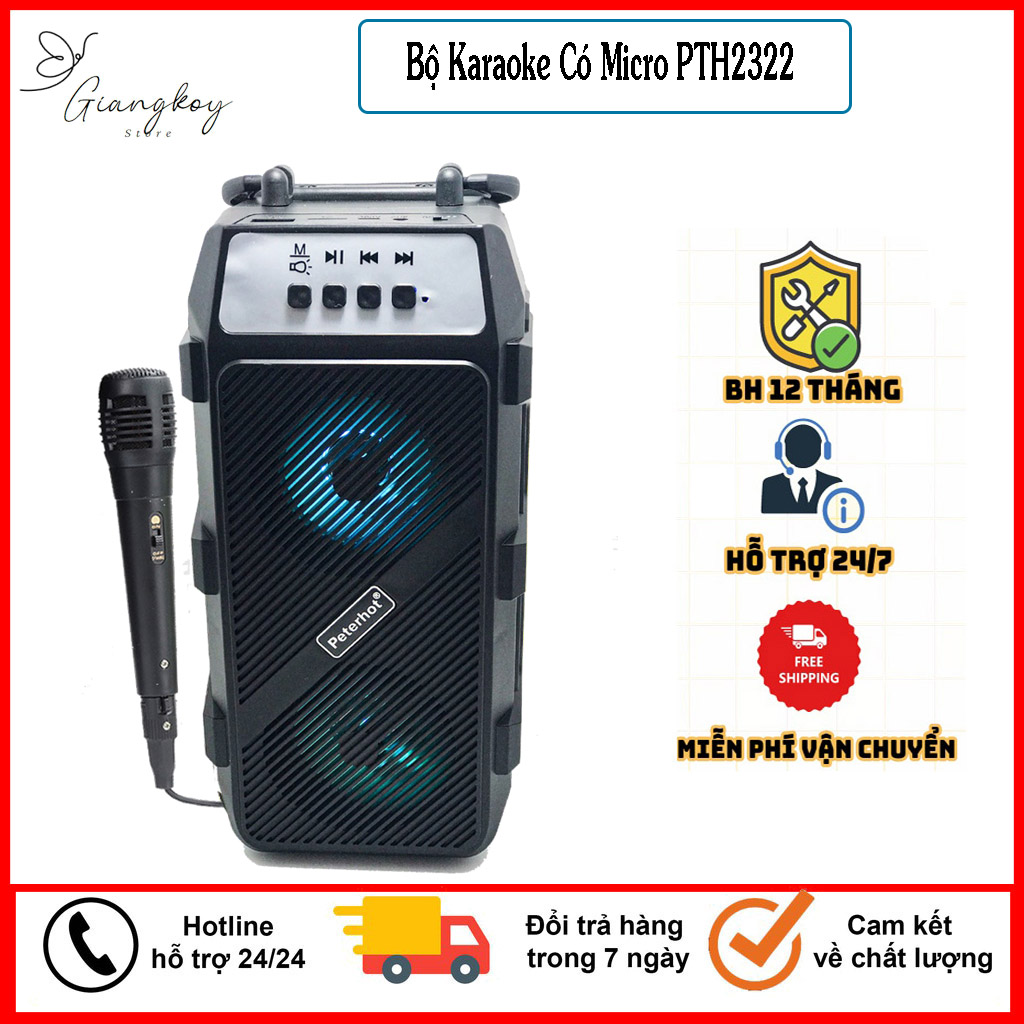 Loa bluetooth karaoke mini pth 2322 cao cấp tặng míc hát karaoke - bản nâng cấp kết hợp âm trầm - âm vang hát hay - kết nối ổn định - loa bluetooth mini hát kara tại nhà pth 2322 chính hãng