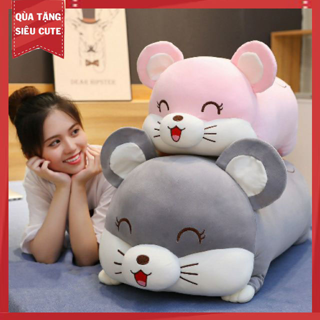 Gấu bông chuột mắt híp 2 màu XÁM + HỒNG HÀNG VIỆT NAM, thú nhồi bông hình con chuột có thể làm gối ôm hình chuột, gấu bông ôm chuột mắt híp, chuột nhồi bông đáng yêu như gấu bông heo, gối ôm hình thú, gấu bông cute GDHEO