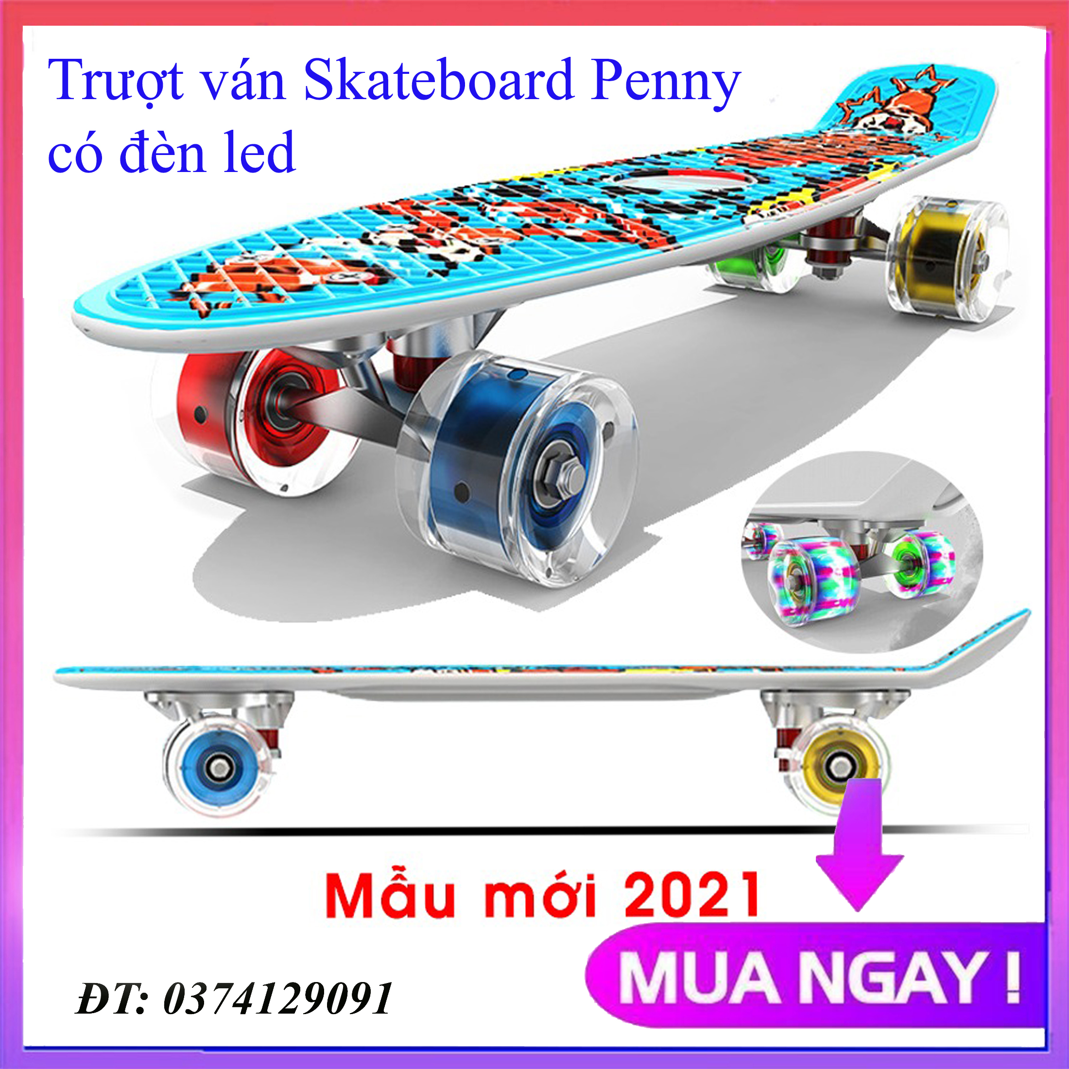 Ván Trượt Skateboard Penny Có Đèn Led - có 4 màu Tùy Chọn, Ván Trượt Thể Thao Chuẩn Tiêu Chuẩn Thi Đấu Cho Trẻ Em và Người Lớn Có Bánh Phát Sáng