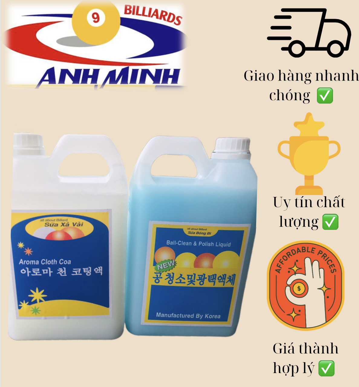 Nước lau vải bàn bida Hàn Quốc