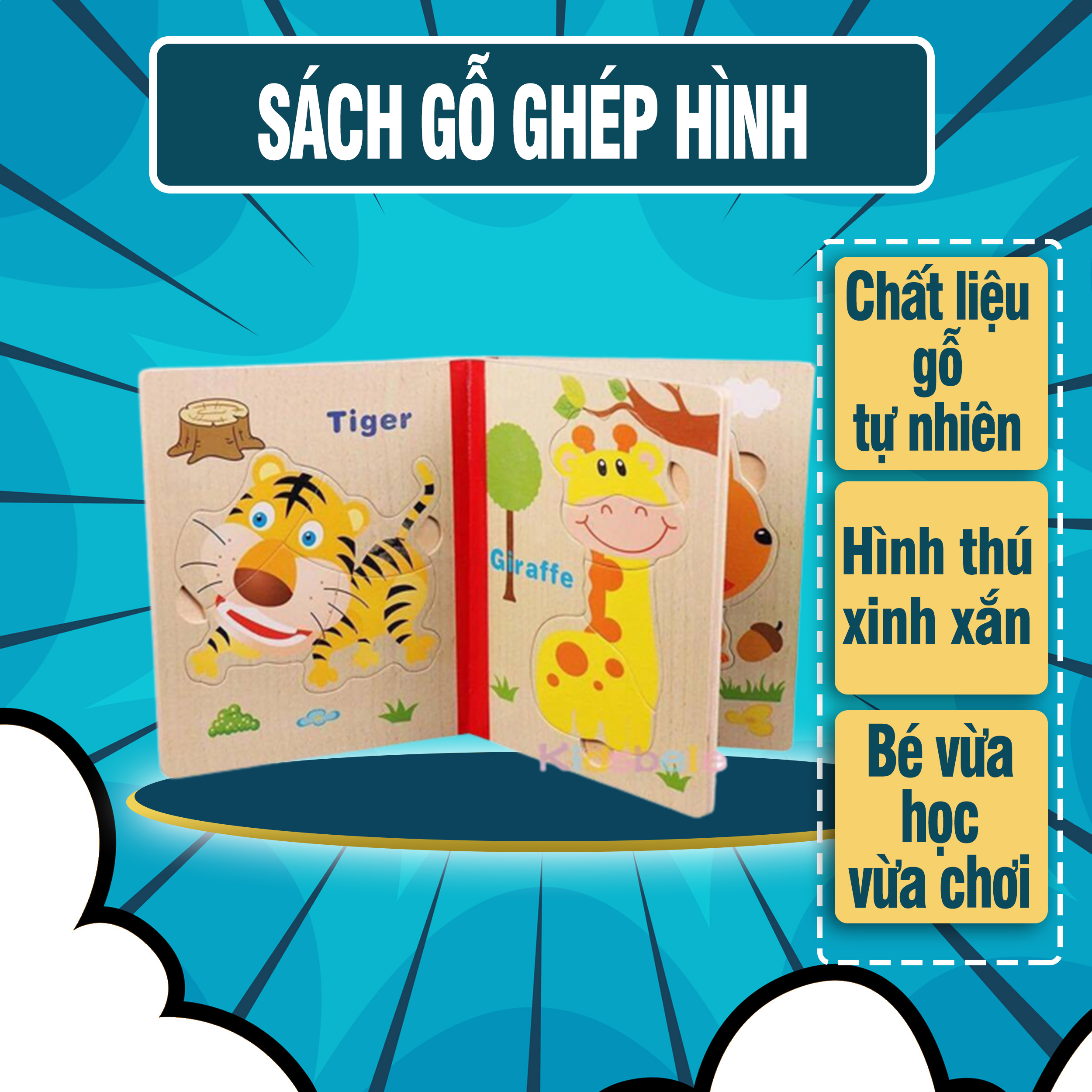 Sách Gỗ Ghép Hình - Chất Liệu Gỗ Tự Nhiên, Sản Xuất Việt Nam, Chọn Hình Ngẫu Nhiên - Sách gỗ cho bé, sách ghép gỗ dành cho bé, sách ghép hình bằng gỗ, Đồ chơi giá rẻ, do choi gia re, đồ chơi gỗ - Luna Baby Store