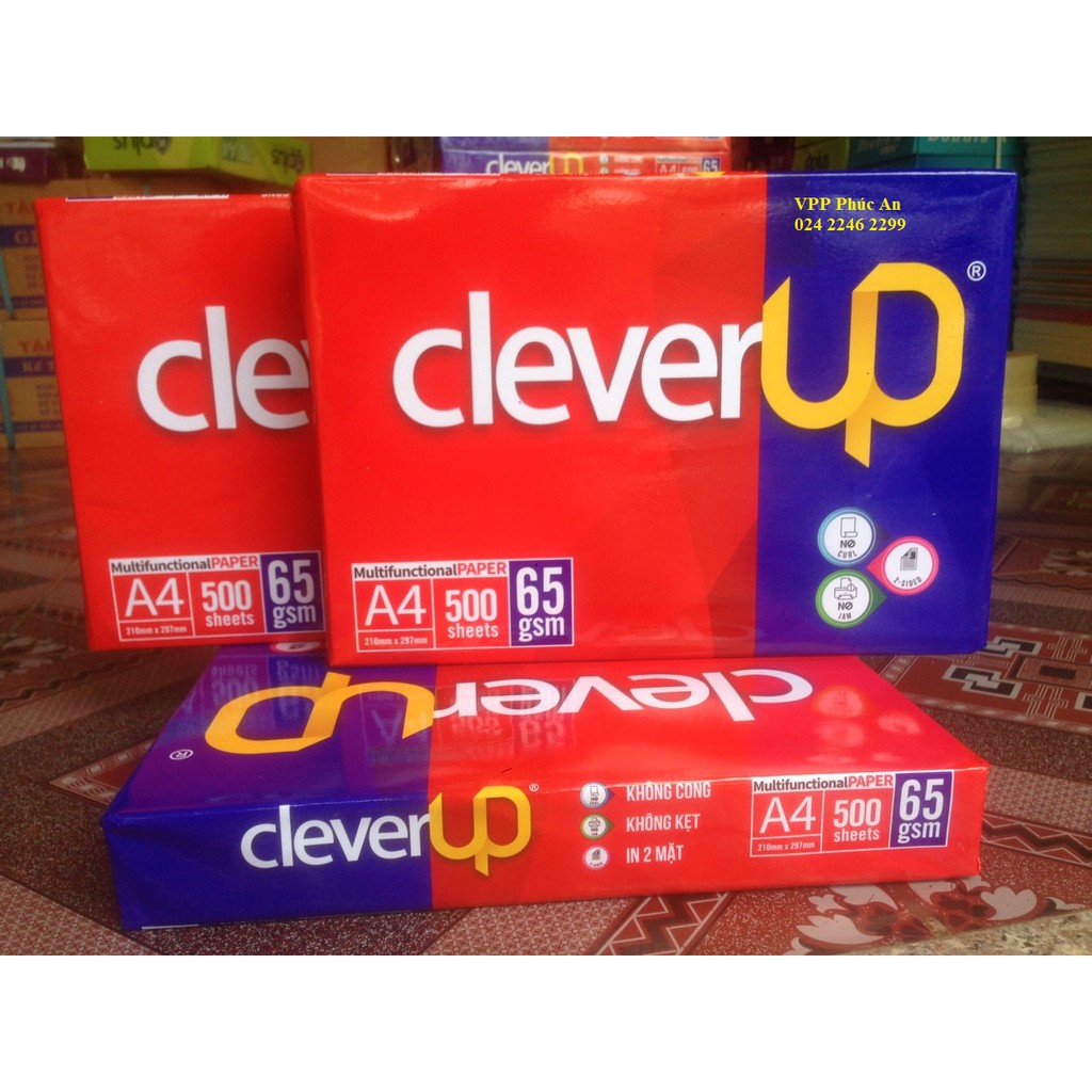 Giấy in a4 cleverup 65gsm, trắng đẹp - 500 tờ|ram