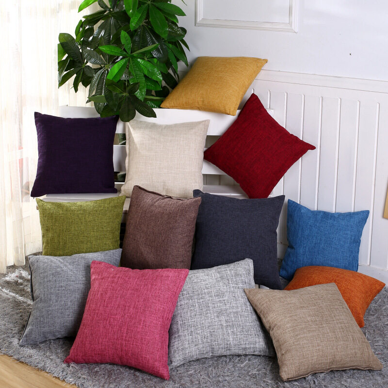 Nicole 2 cái/bộ vỏ gối vải lanh dày màu trơn 4045/5055cm vỏ gối hình vuông sofa gối đầu giường vỏ gối trang trí nhà áo gối chần gòn