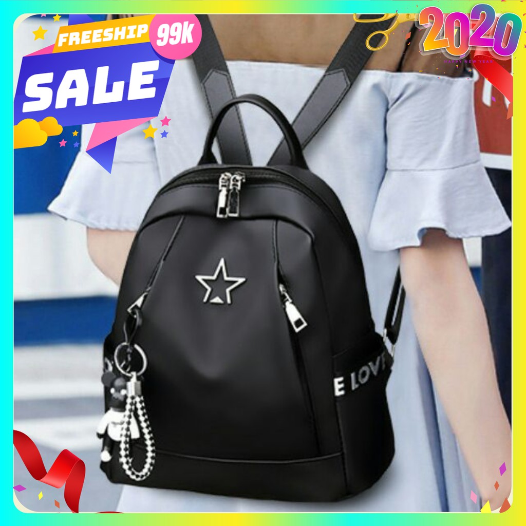 Balo Nữ Vải Dù Mịn ChốngThấm Nước Dùng Để Đi Học Đi Du Lịch - Tặng Kèm Gấu